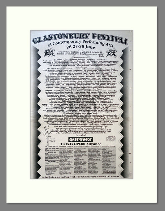 Various Artists - Glastonbury Festival. Vintage Advert 1992 (ref AD18128)