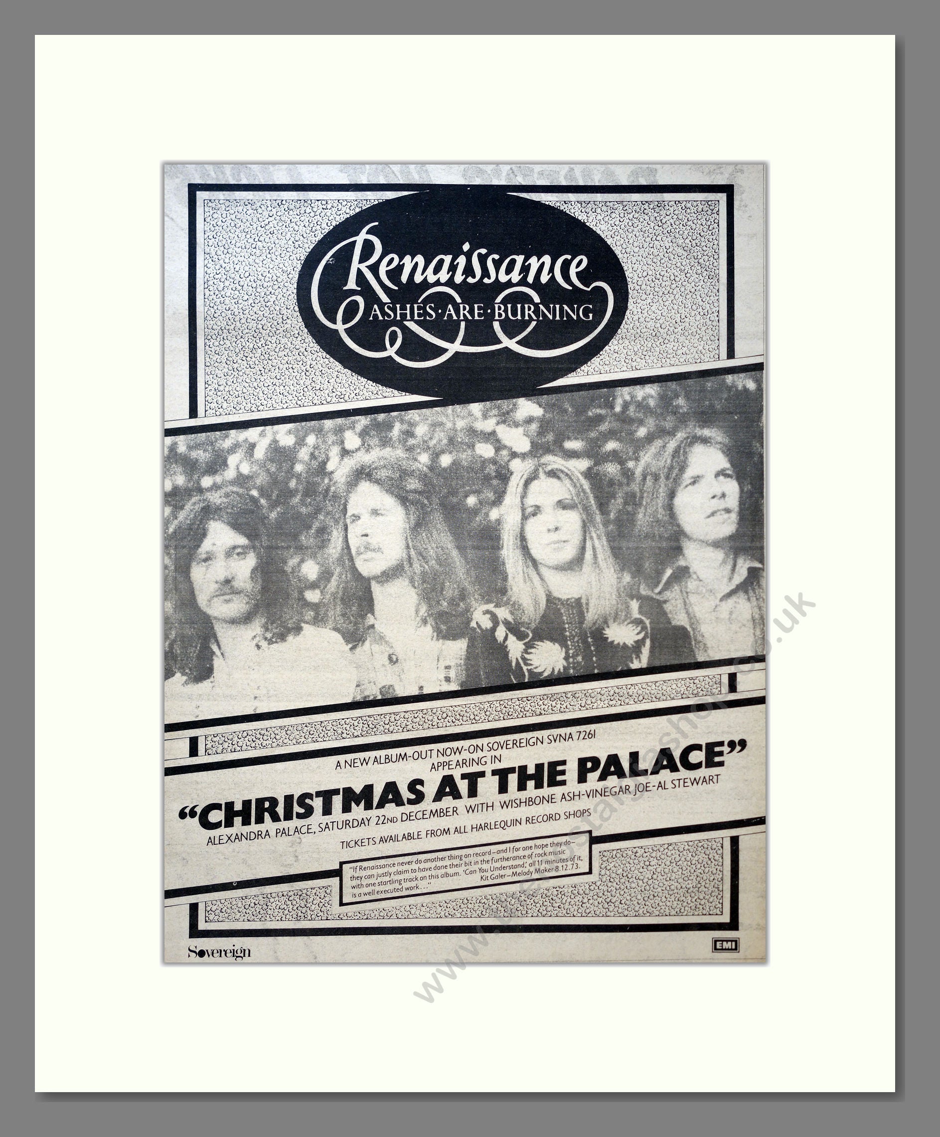 Renaissance - Ashes Are Burning. Vintage Advert 1973 (ref AD18220)