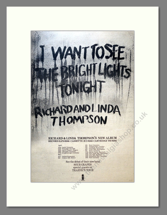 Richard And Linda Thompson - I Want To See The Bright Lights Tonight. Vintage Advert 1974 (ref AD18226)