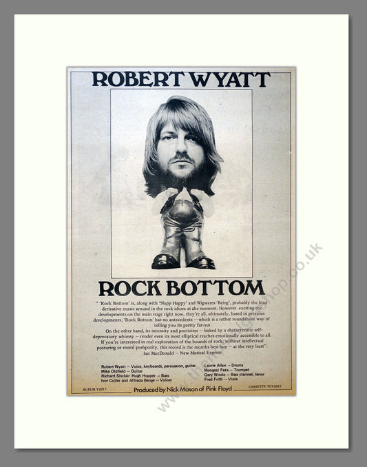 Robert Wyatt - Rock Bottom. Vintage Advert 1974 (ref AD18228)