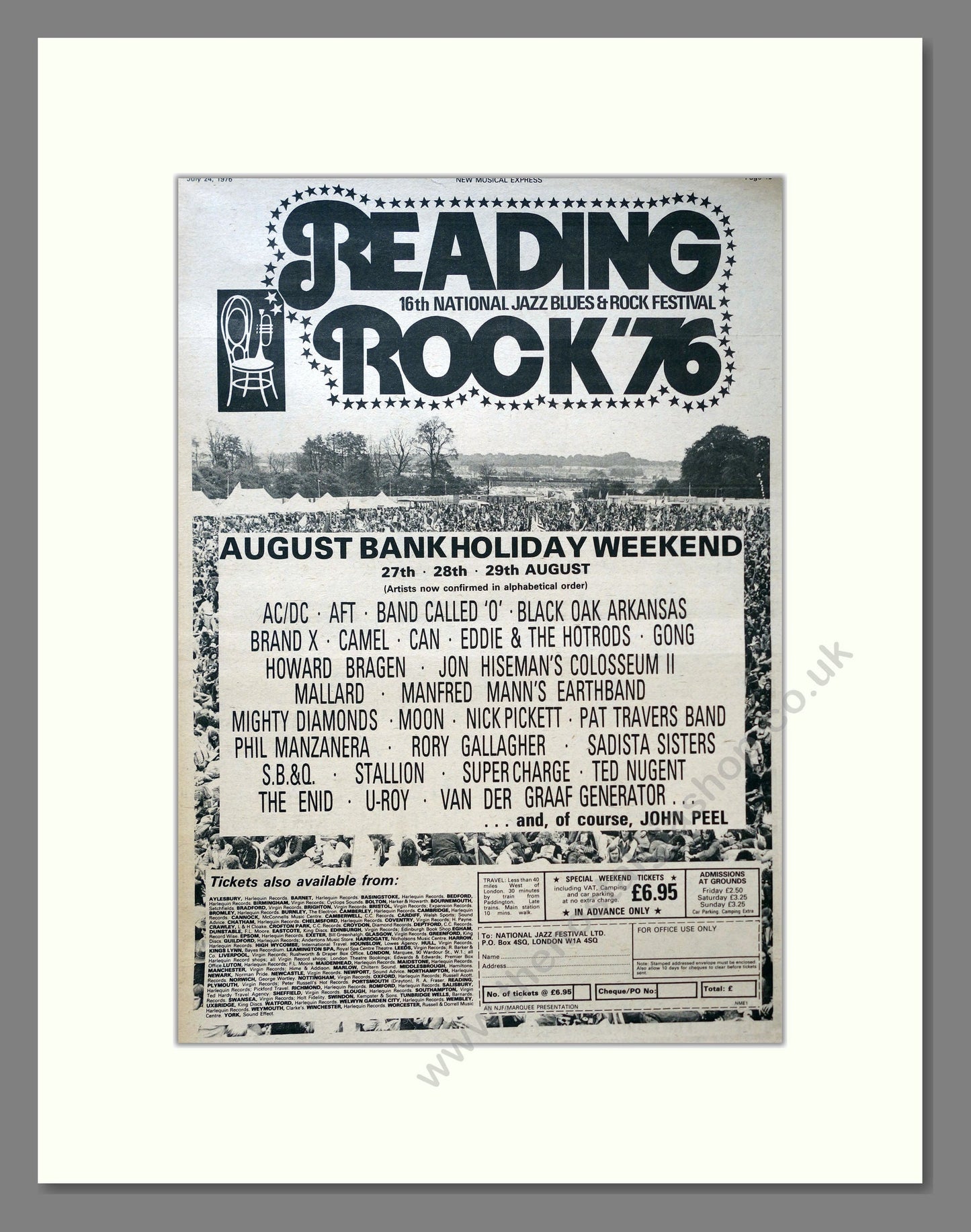 Various Artists - Reading Festival 1976. Vintage Advert 1976 (ref AD18247)