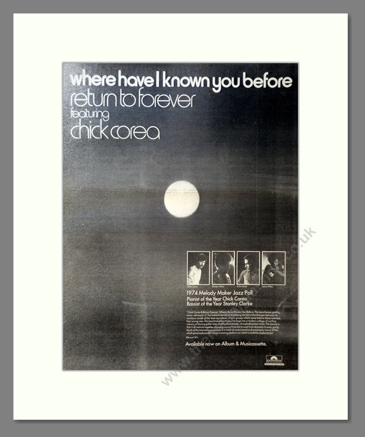 Return To Forever - Where Have I Known You Before. Vintage Advert 1974 (ref AD18249)