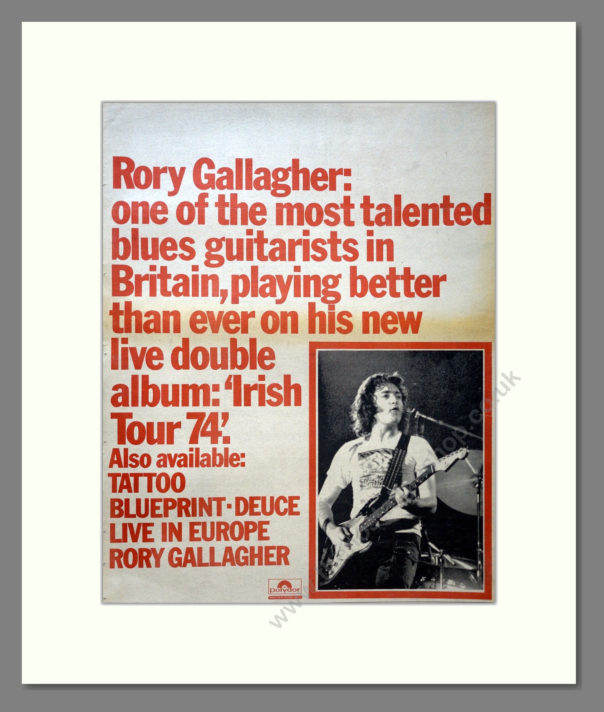 Rory Gallagher - Irish Tour 74. Vintage Advert 1974 (ref AD18251)