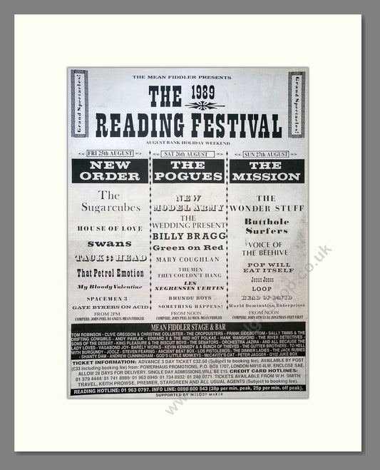 Various Artists - Reading Festival 1989. Vintage Advert 1989 (ref AD18263)