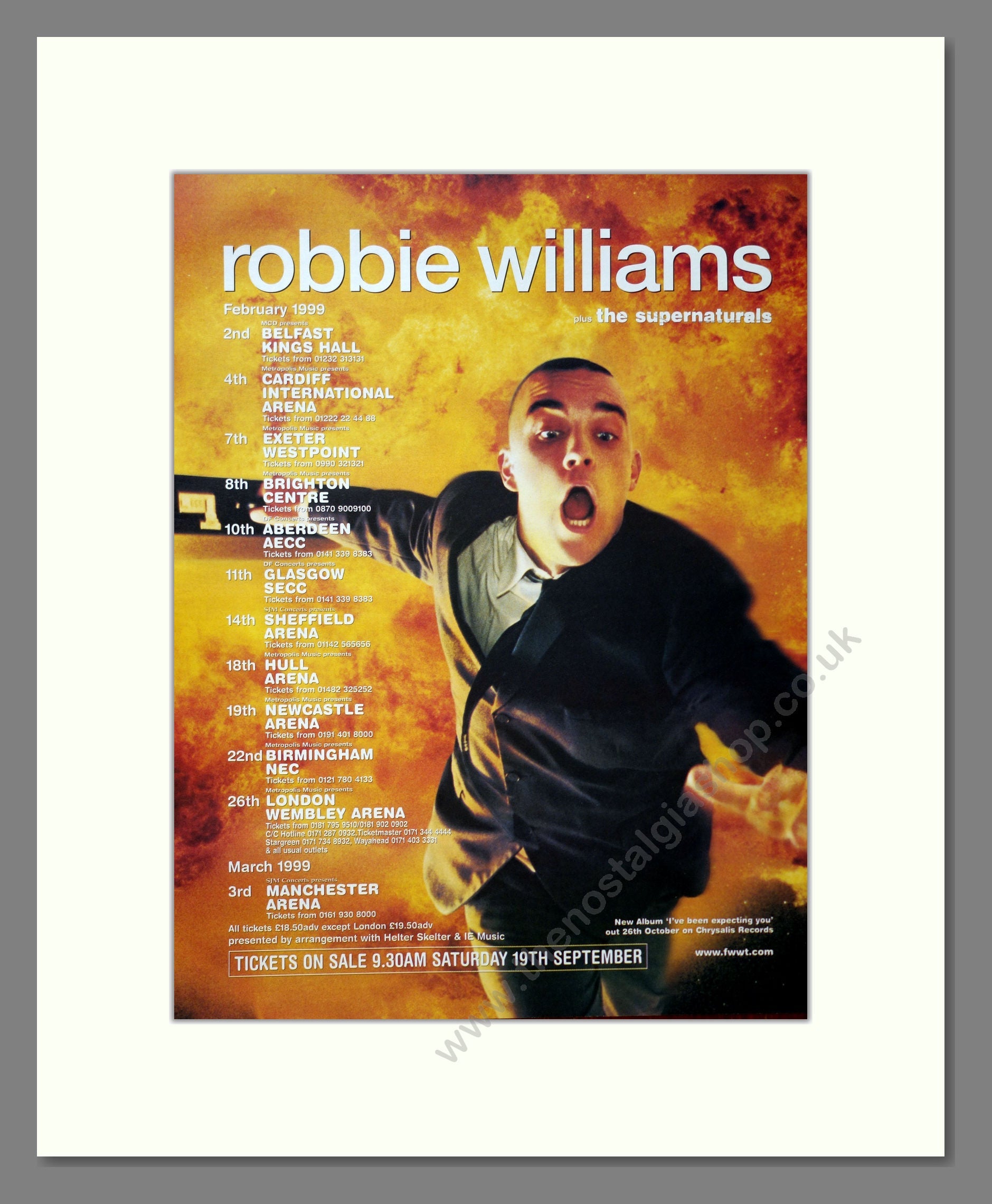 Robbie Williams - UK Tour. Vintage Advert 1999 (ref AD18284)