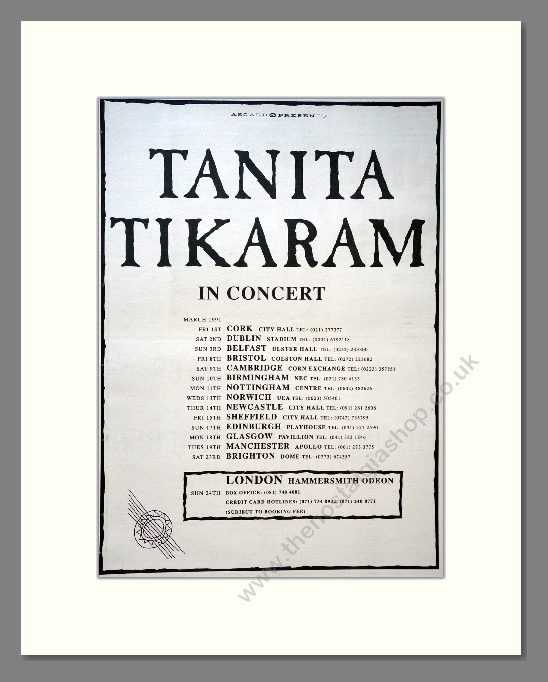 Tanita Tikaram - UK Tour. Vintage Advert 1990 (ref AD18310)