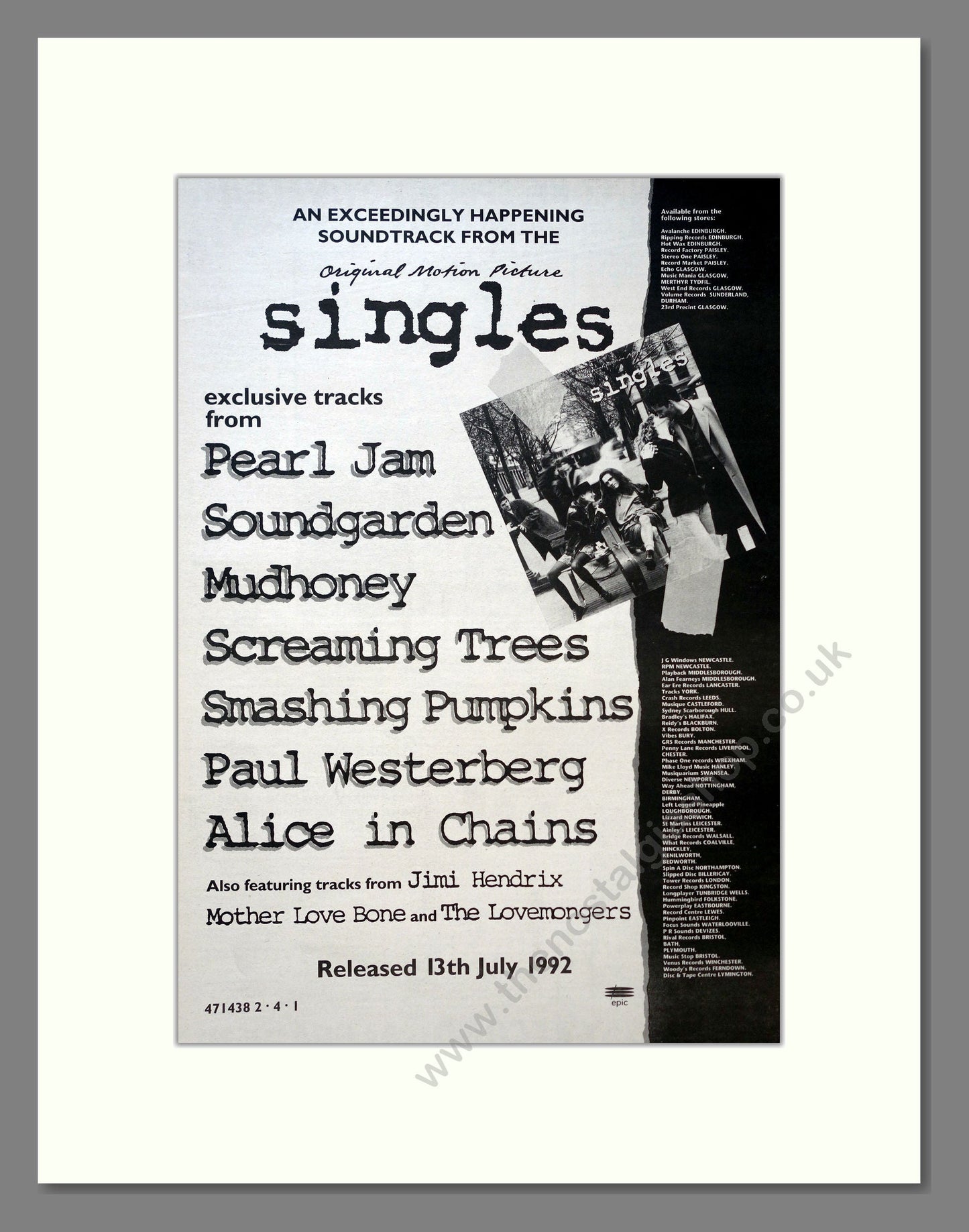 Various Artists - Singles Soundtrack. Vintage Advert 1992 (ref AD18311)