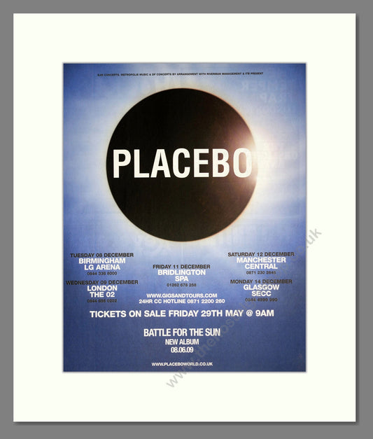 Placebo - UK Tour. Vintage Advert 2009 (ref AD301987)