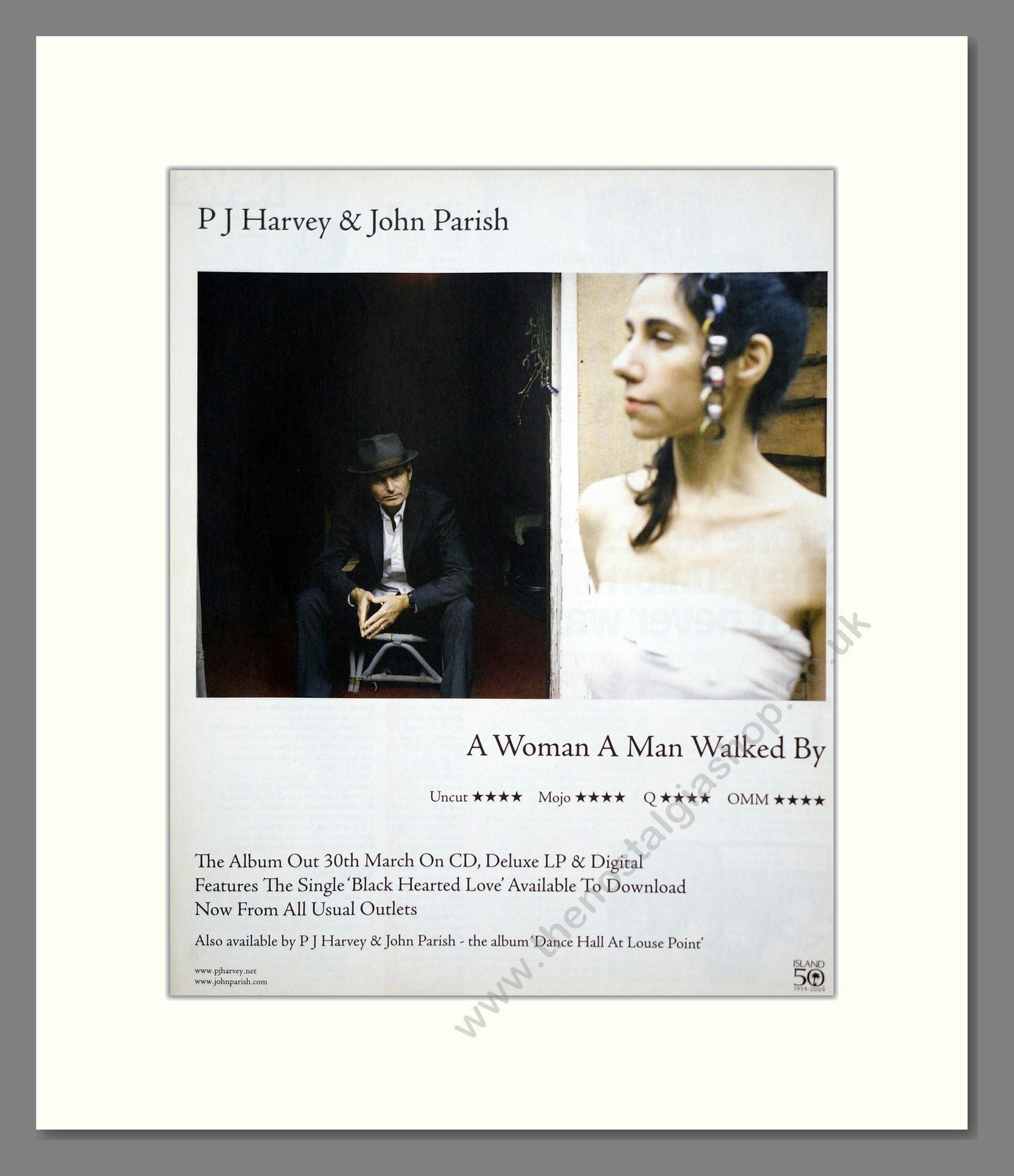 PJ Harvey and John Parish - A Woman A Man Walked By. Vintage Advert 2009 (ref AD302065)