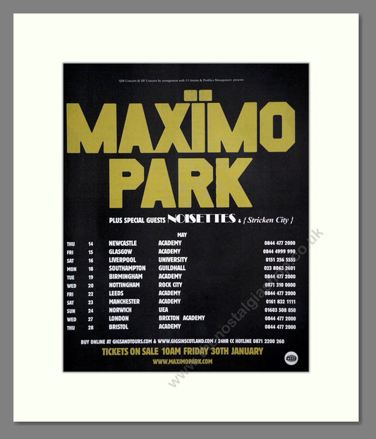 Maximo Park - UK Tour. Vintage Advert 2009 (ref AD302077)