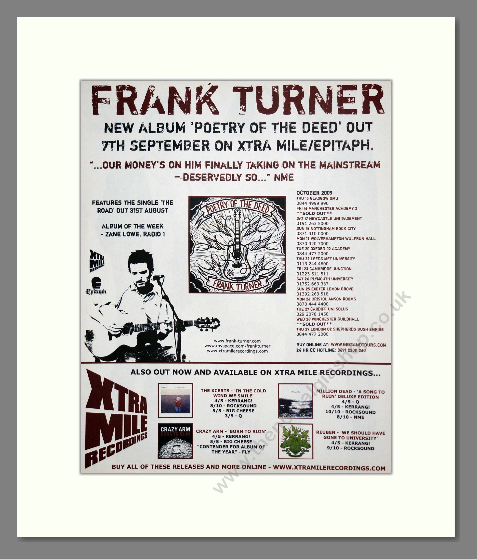 Frank Turner - Poetry Of The Deed. Vintage Advert 2009 (ref AD302081)