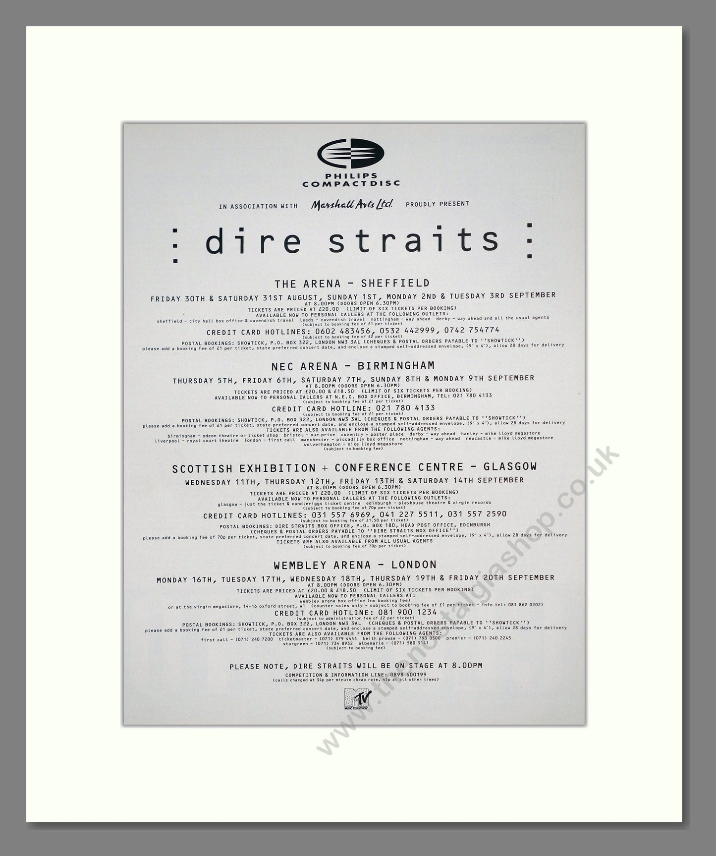 Dire Straits - UK Tour. Vintage Advert 1991 (ref AD302136)