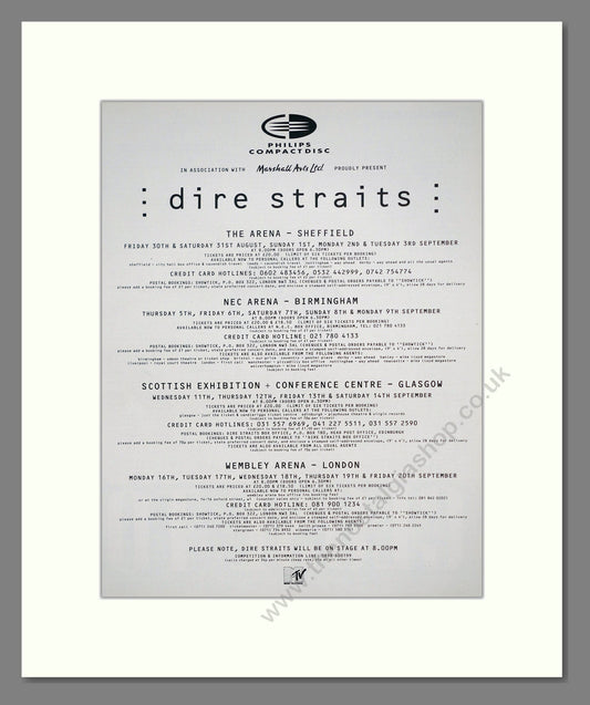 Dire Straits - UK Tour. Vintage Advert 1991 (ref AD302136)