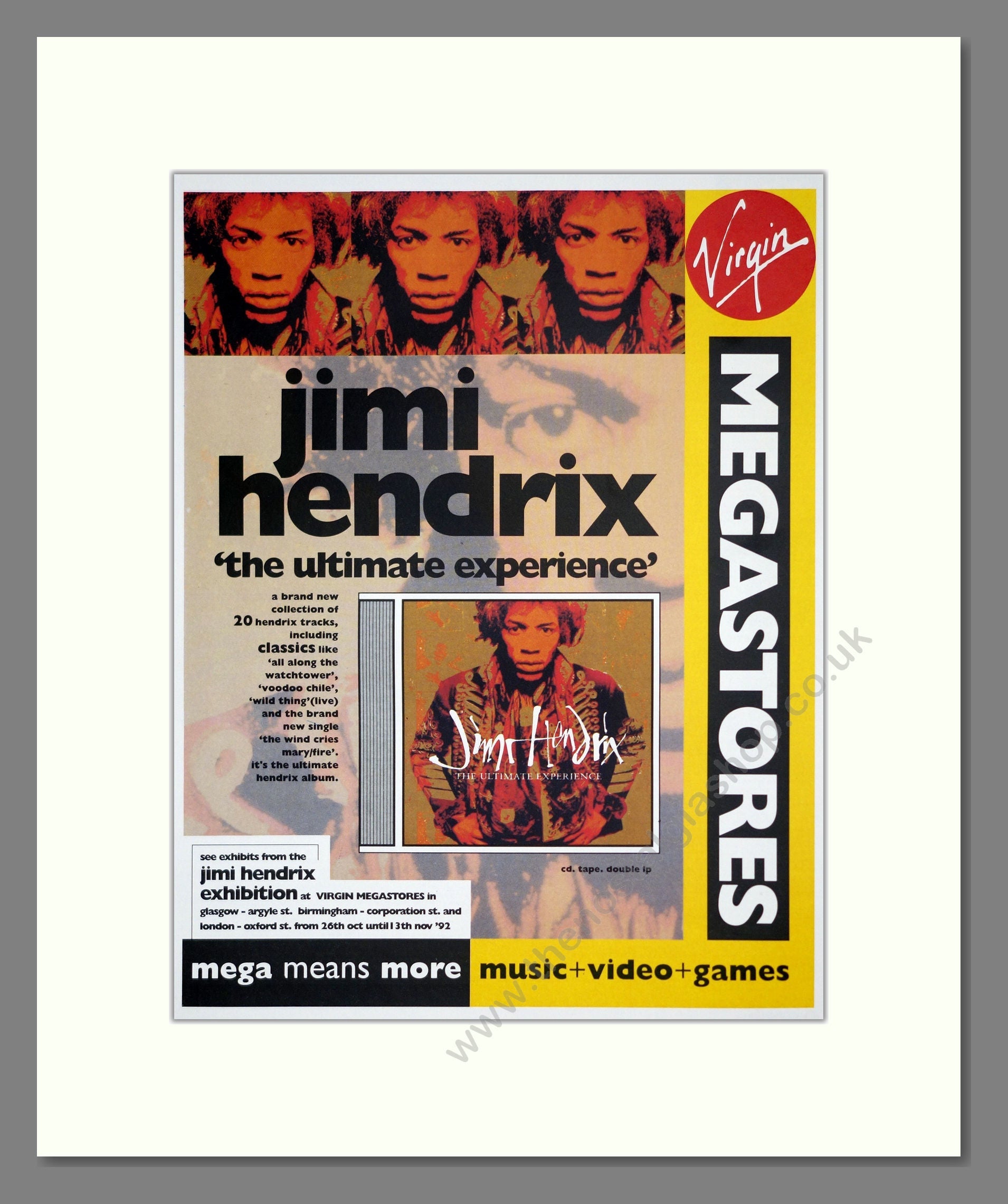 Jimi Hendrix - Ultimate Experience. Vintage Advert 1992 (ref AD302152)