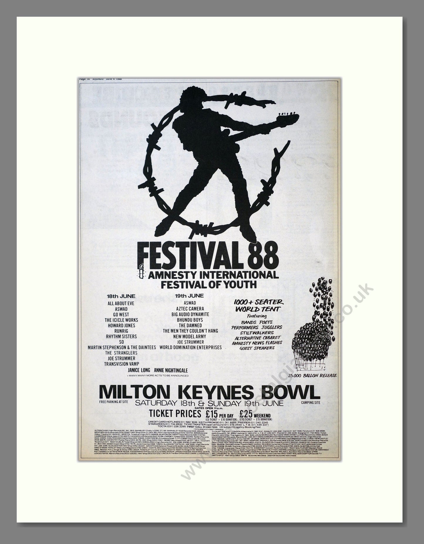 Amnesty International - Milton Keynes Festival 88. Vintage Advert 1988 (ref AD18481)