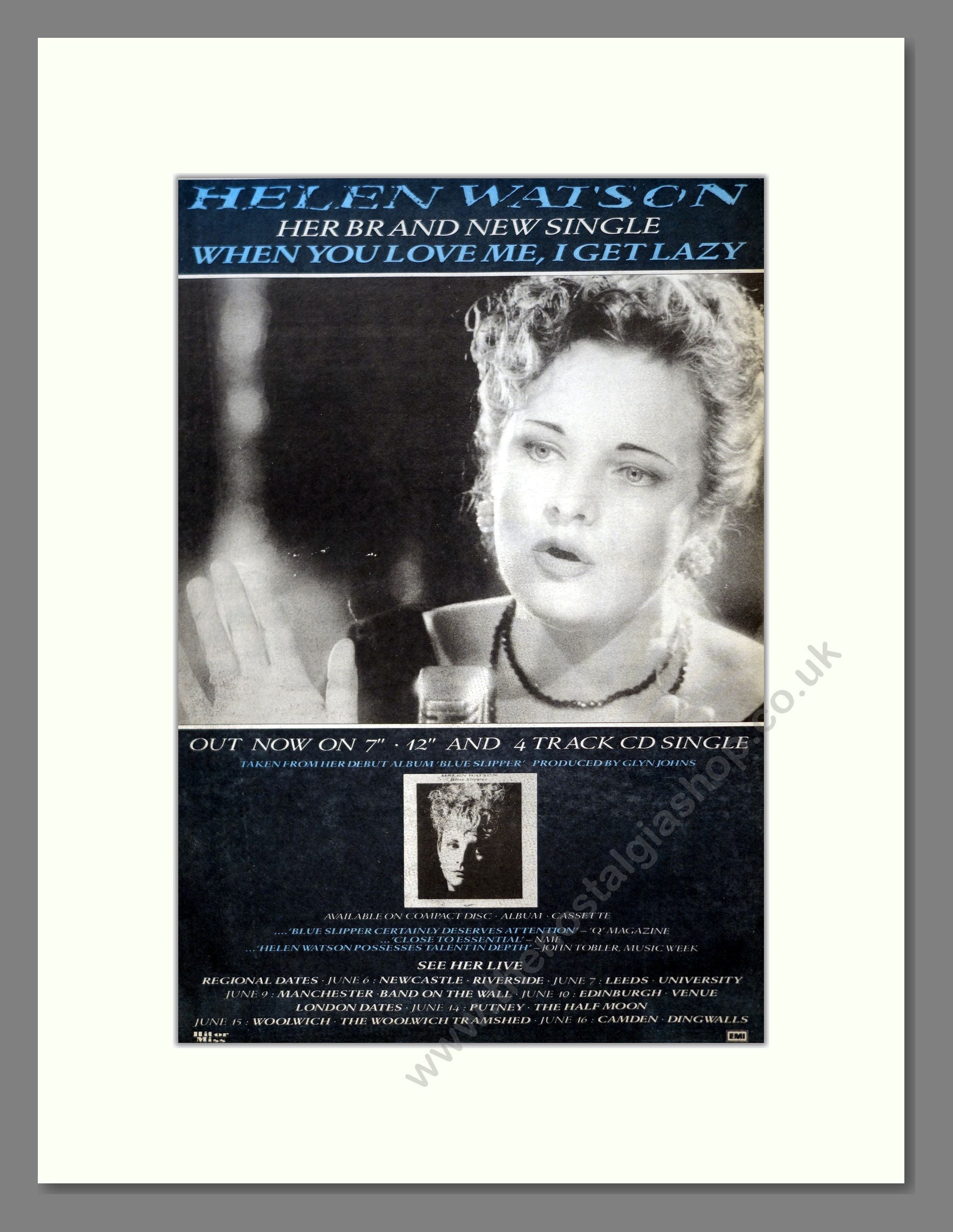 Helen Watson - When You Love Me I Get Lazy. Vintage Advert 1988 (ref AD18482)