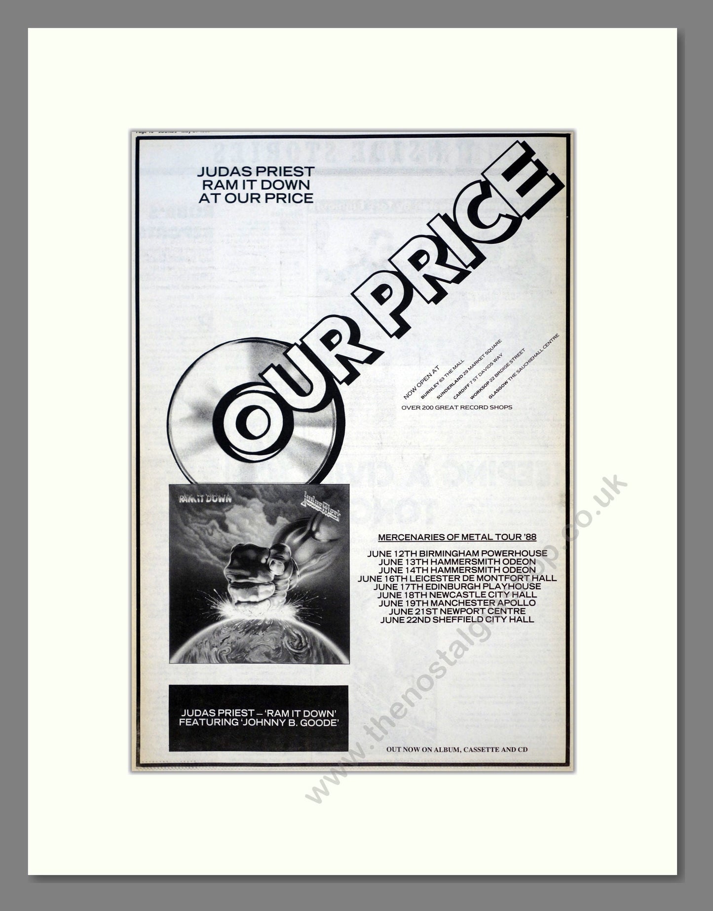 Judas Priest - Ram It Down. Vintage Advert 1988 (ref AD18486)