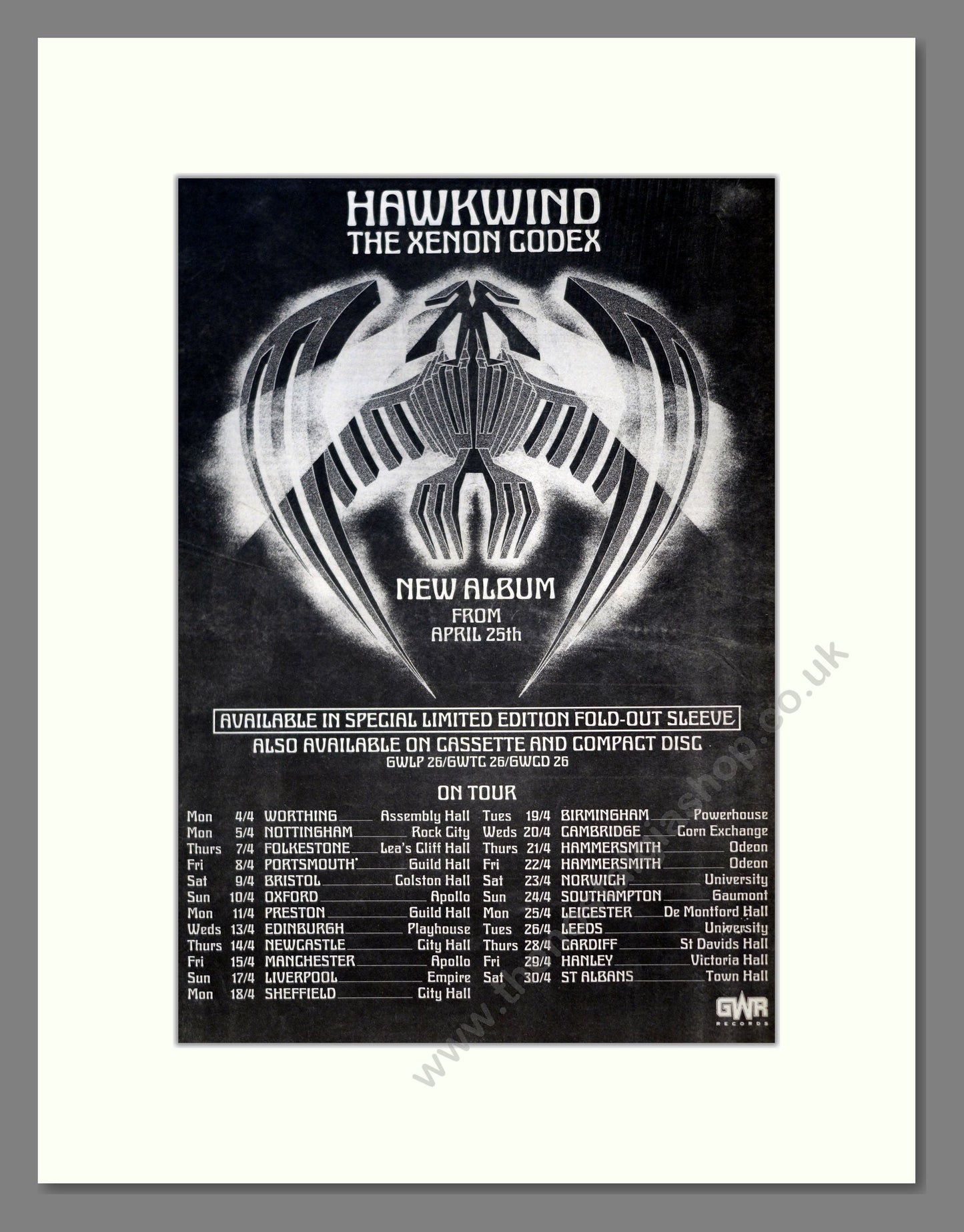 Hawkwind - The Xenon Codex / UK Tour. Vintage Advert 1988 (ref AD18495)