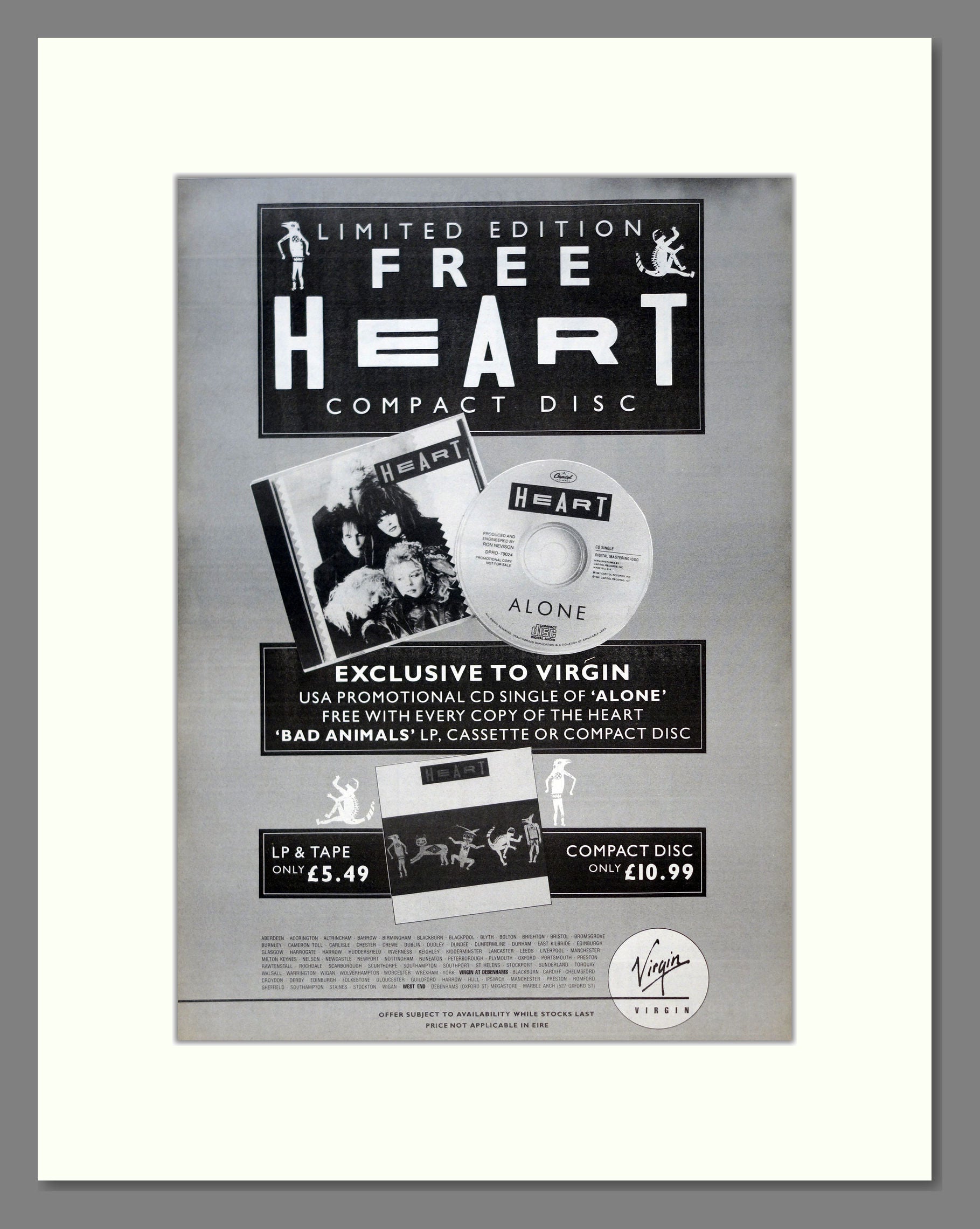 Heart - Alone. Vintage Advert 1987 (ref AD18506)