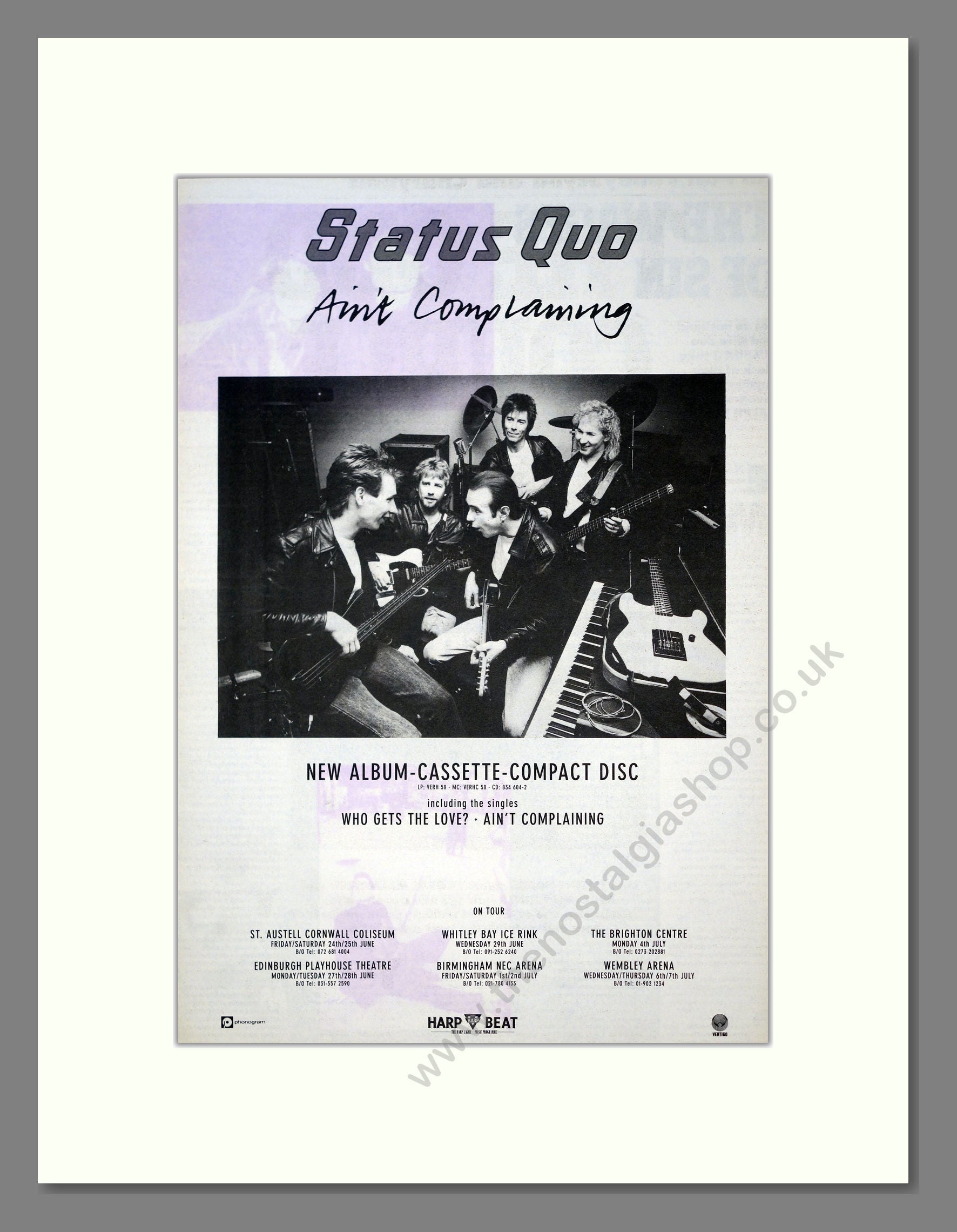 Status Quo - Aint Complaining. Vintage Advert 1988 (ref AD18511)