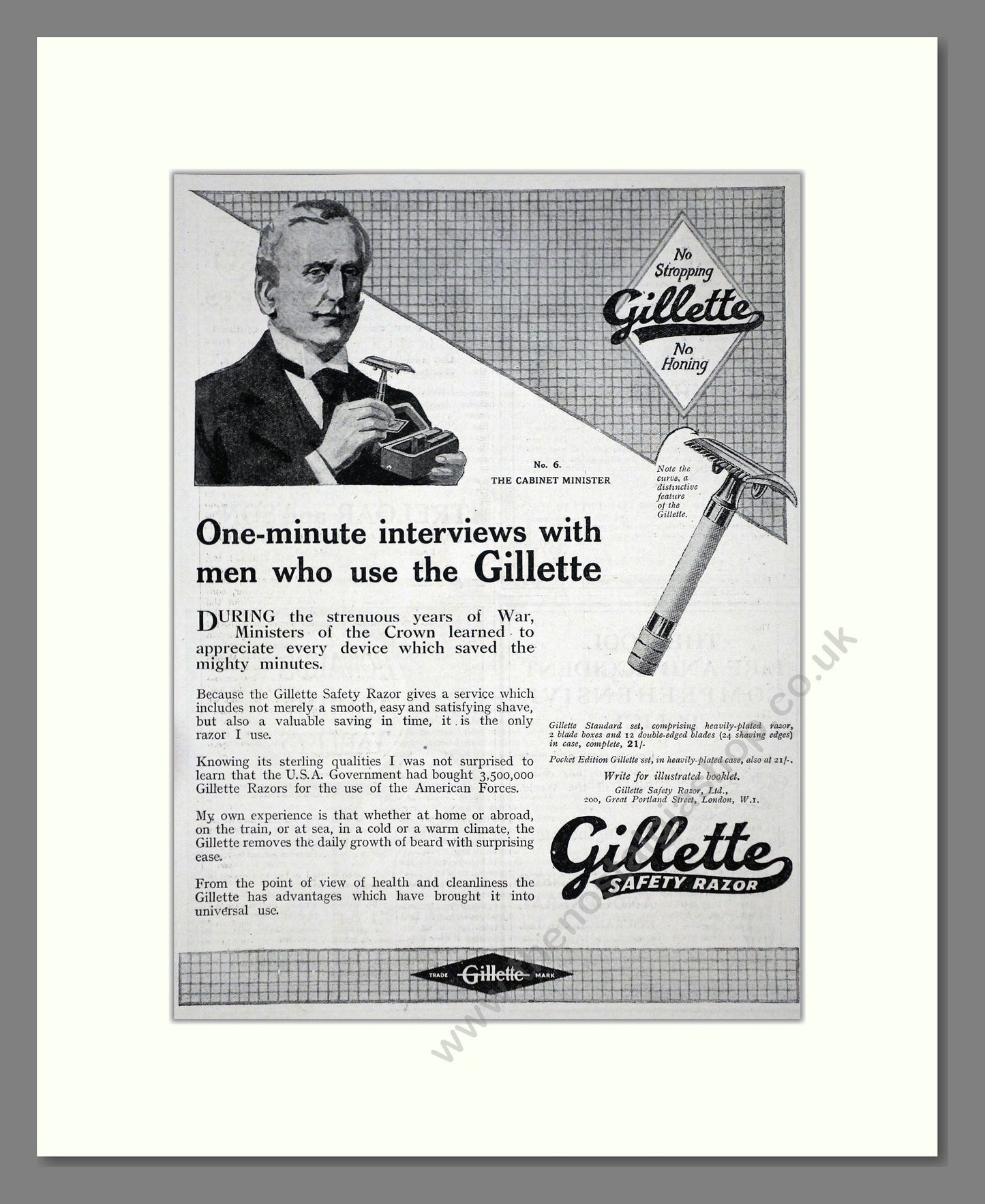 Gillette - Safety Razor. Vintage Advert 1919 (ref AD62136)