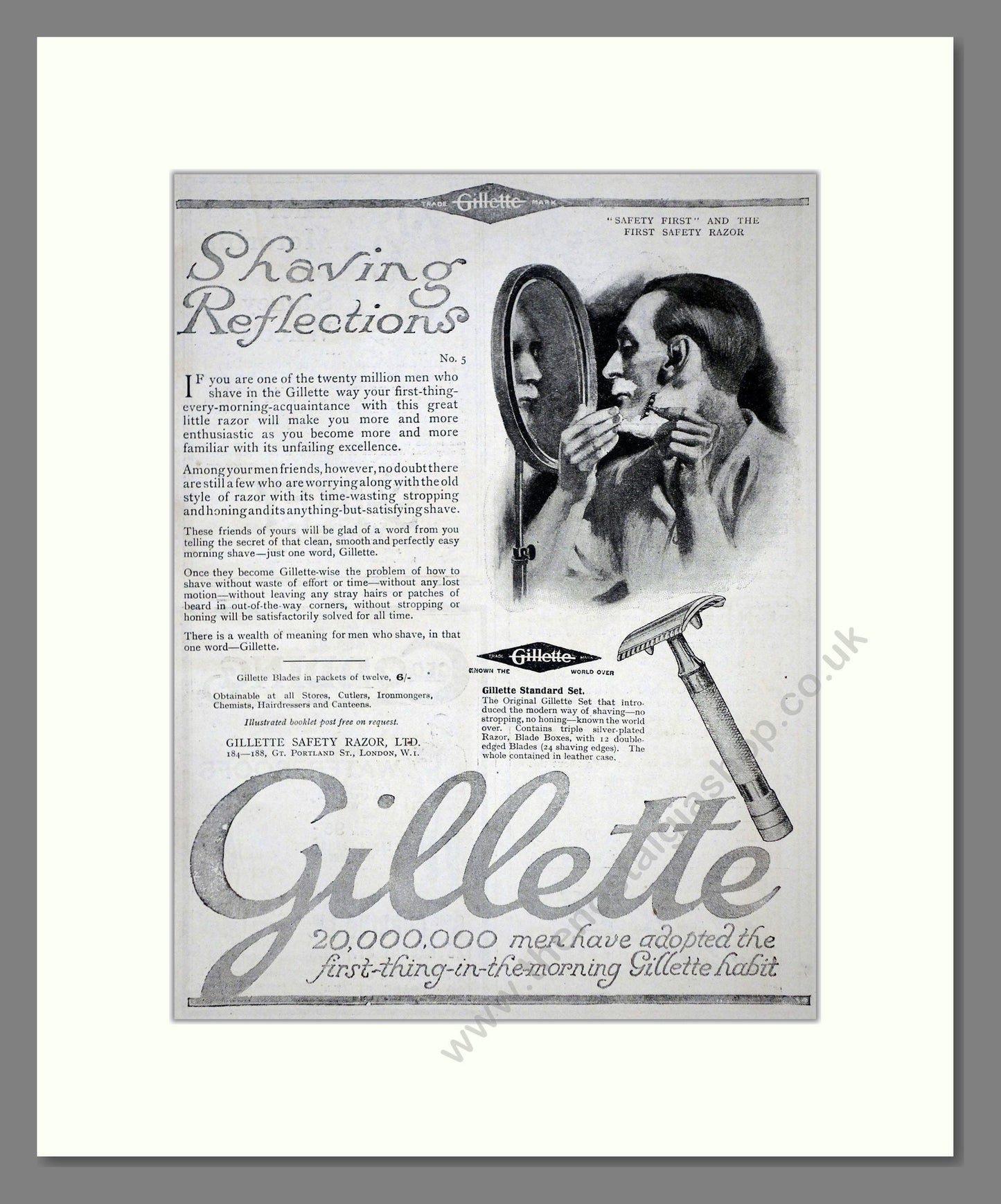 Gillette - Safety Razor. Vintage Advert 1920 (ref AD62146)