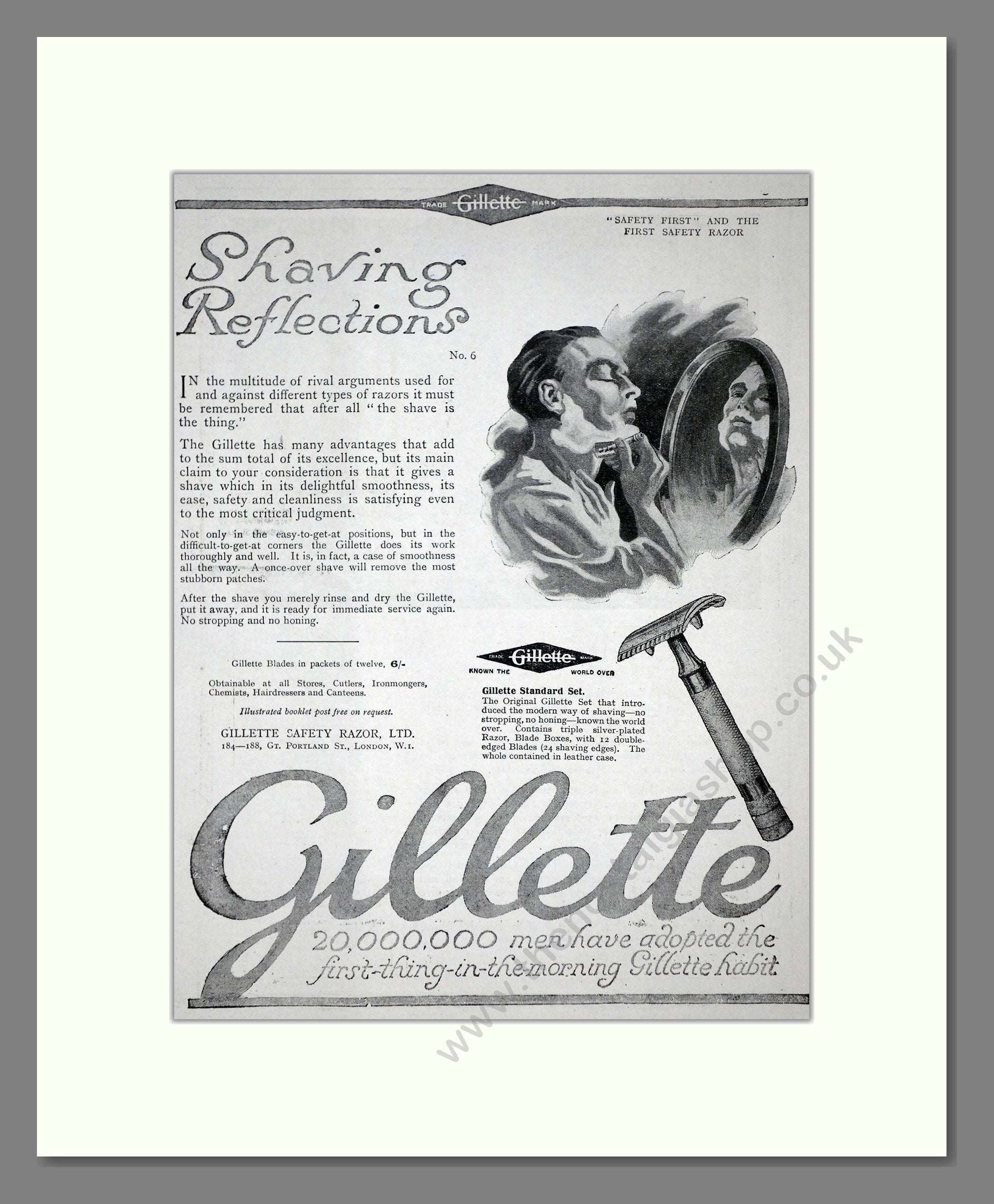 Gillette - Safety Razor. Vintage Advert 1920 (ref AD62149)