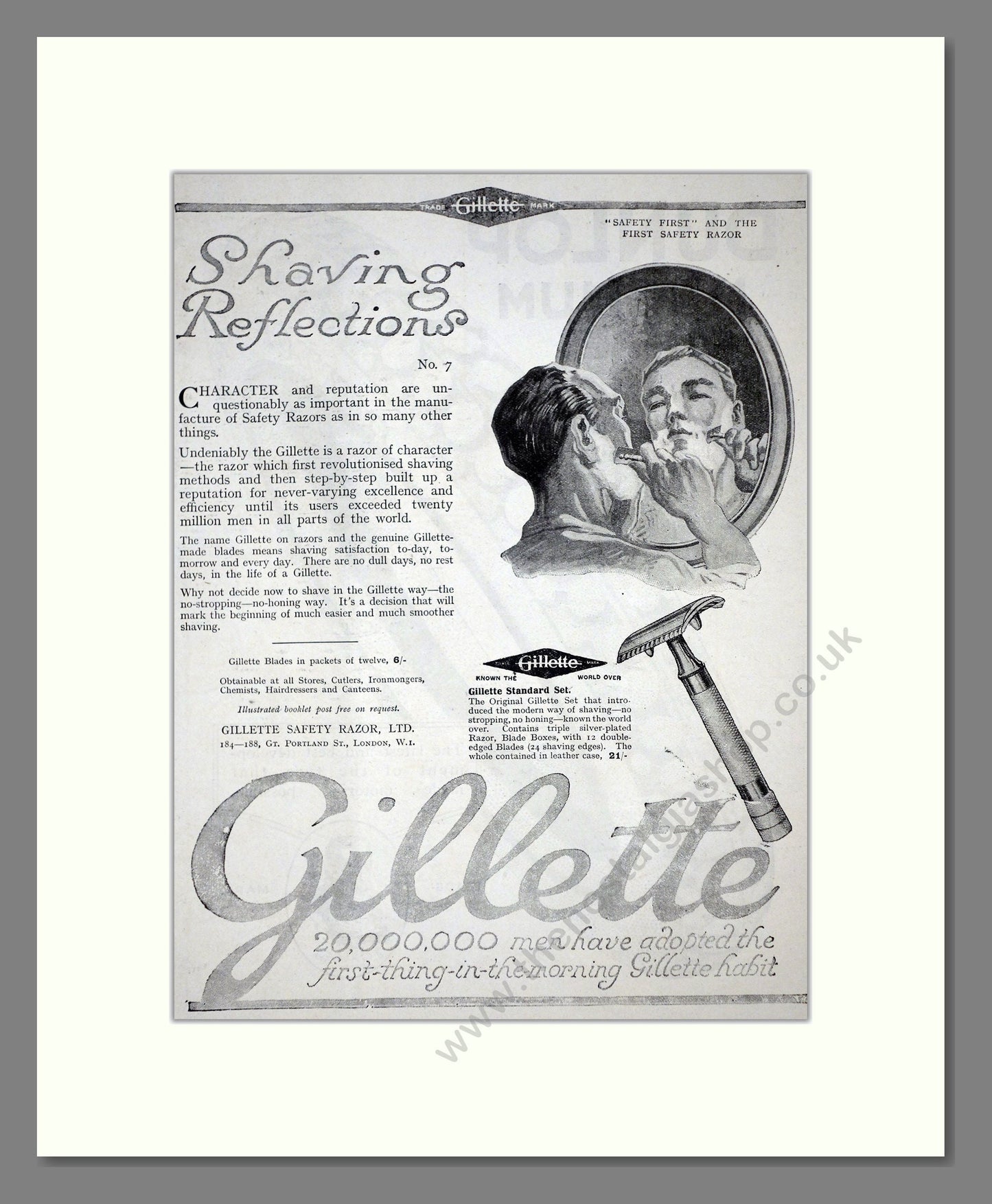 Gillette - Safety Razor. Vintage Advert 1920 (ref AD62150)