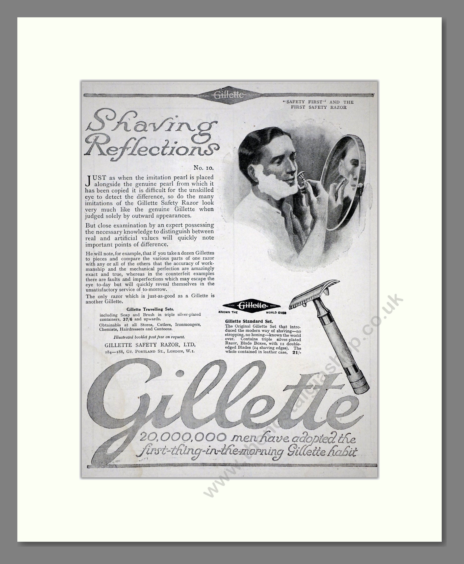 Gillette - Safety Razor. Vintage Advert 1920 (ref AD62151)