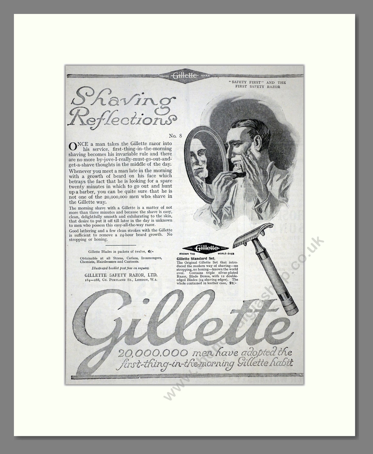 Gillette - Safety Razor. Vintage Advert 1920 (ref AD62152)