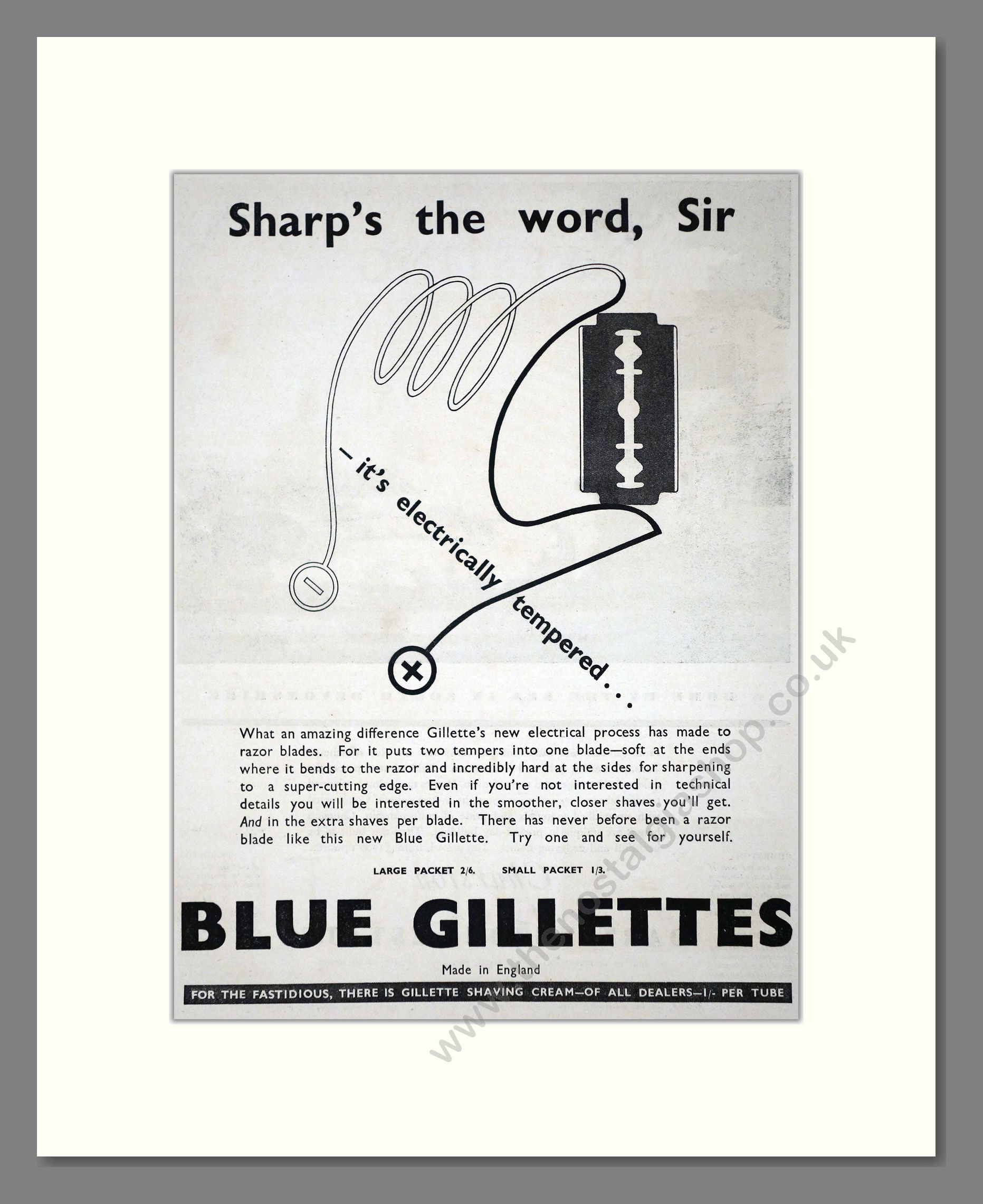 Gillette - Blue Gillettes. Vintage Advert 1935 (ref AD62154)