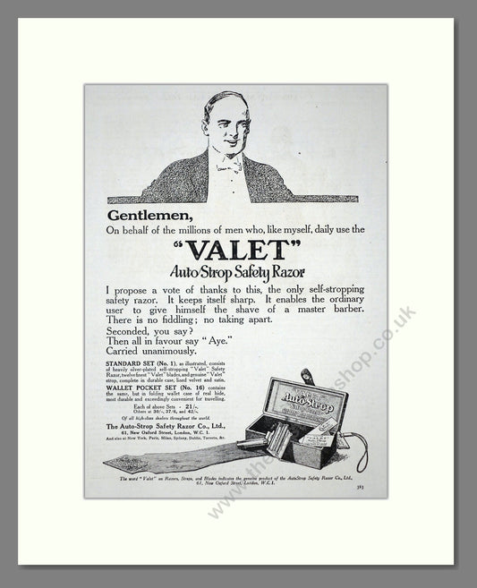 Valet - Safety Razor. Vintage Advert 1919 (ref AD62163)