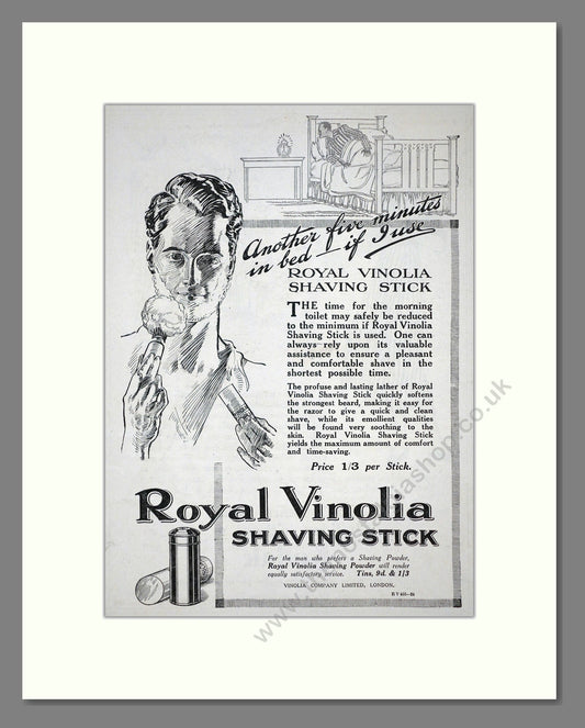 Royal Vinolia - Shaving Stick. Vintage Advert 1920 (ref AD62177)