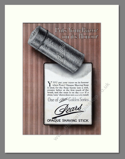 Pears - Shaving Stick. Vintage Advert 1919 (ref AD62184)