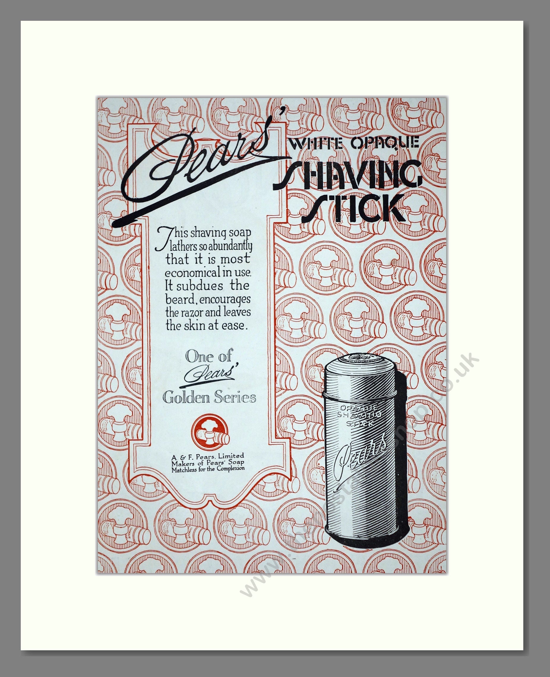 Pears - Shaving Stick. Vintage Advert 1920 (ref AD62185)