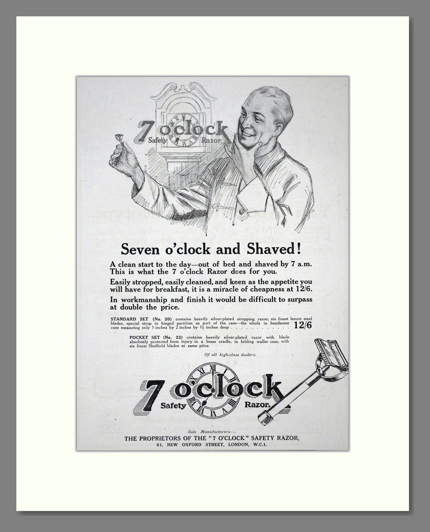 7 O'Clock - Safety Razor. Vintage Advert 1920 (ref AD62186)