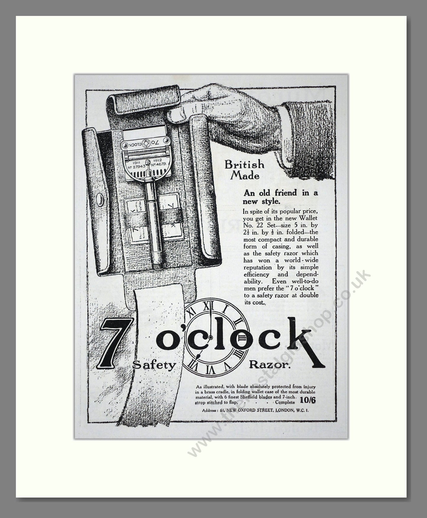 7 O'Clock - Safety Razor. Vintage Advert 1919 (ref AD62187)