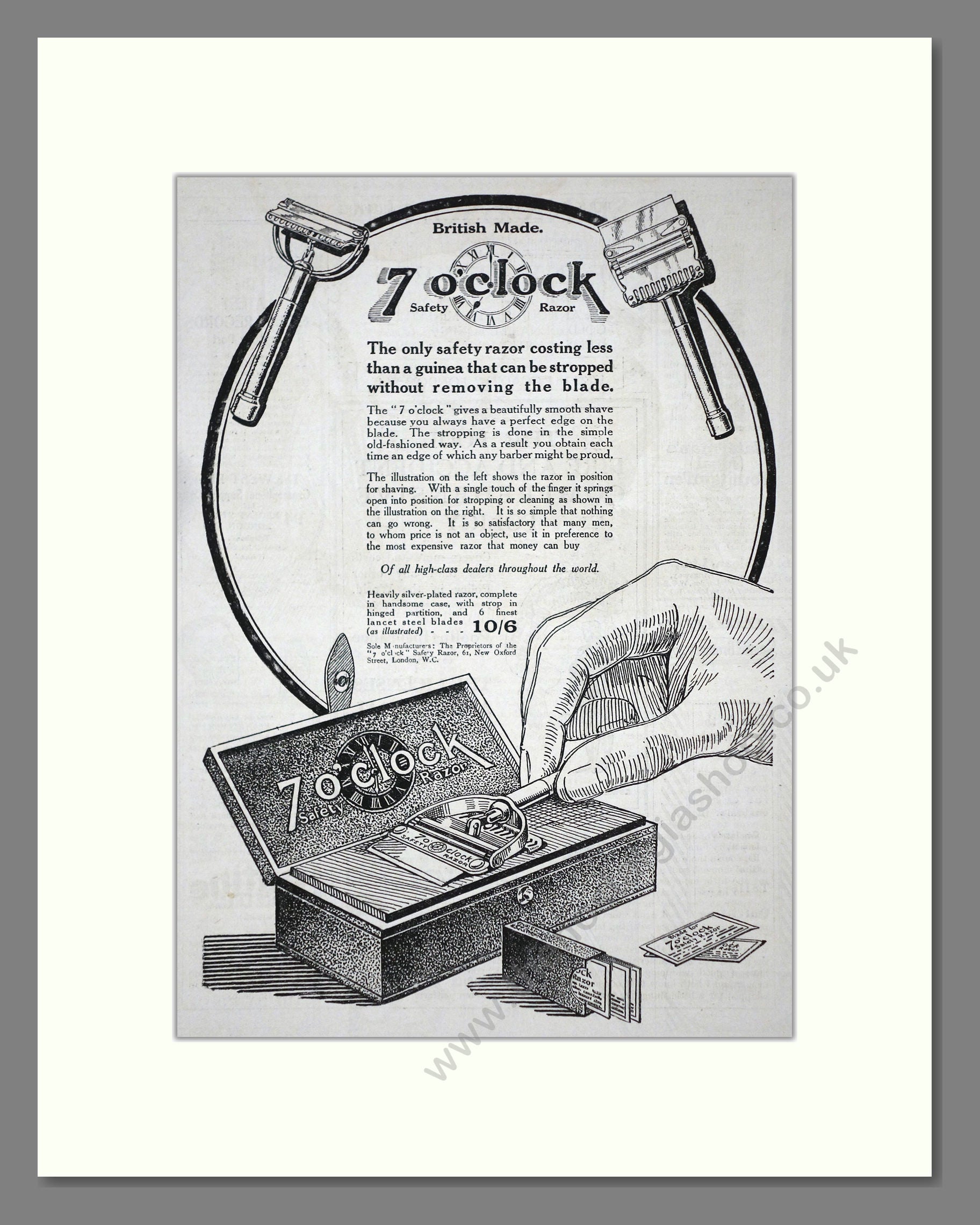 7 O'Clock - Safety Razor. Vintage Advert 1919 (ref AD62189)