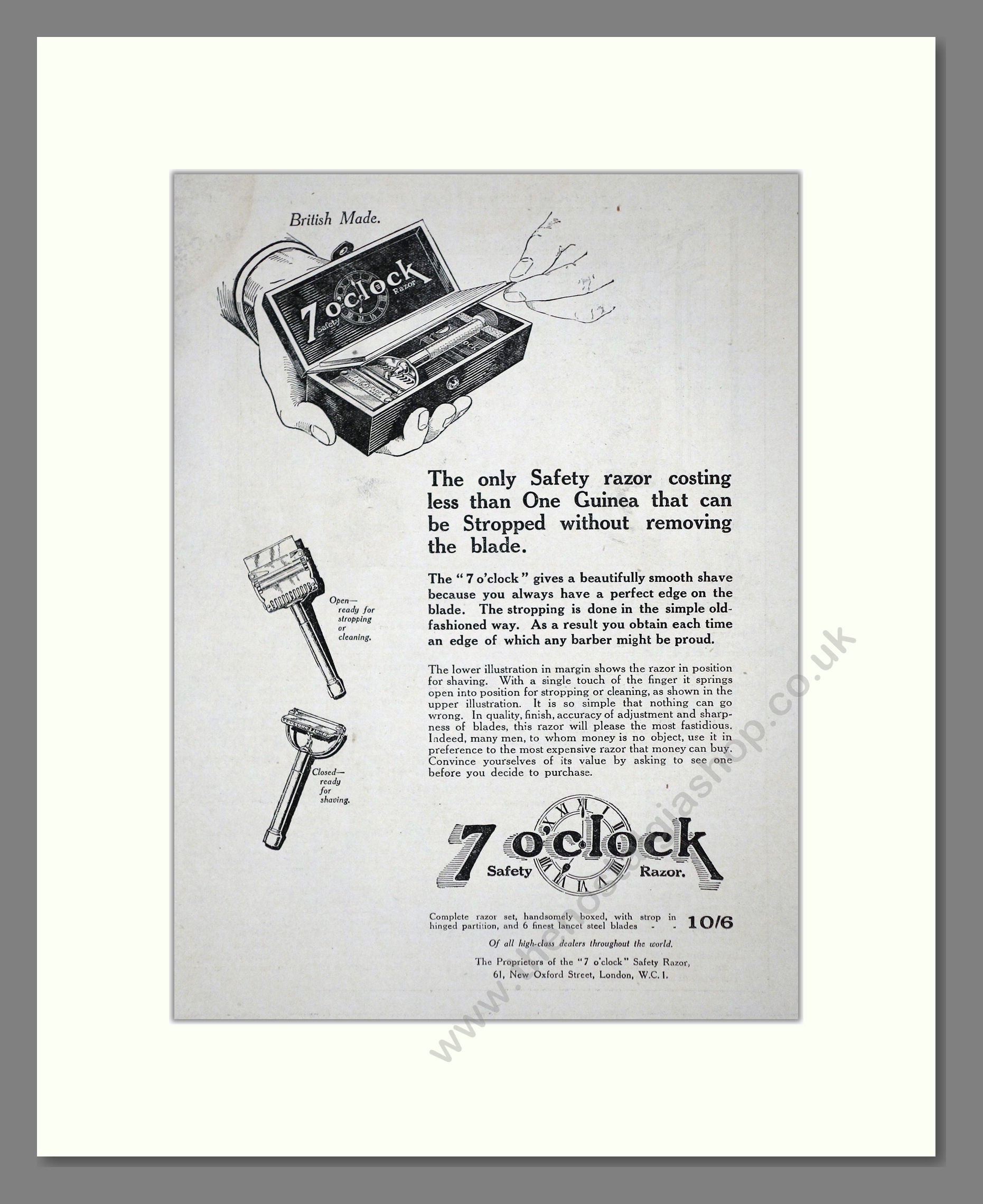 7 O'Clock - Safety Razor. Vintage Advert 1919 (ref AD62190)