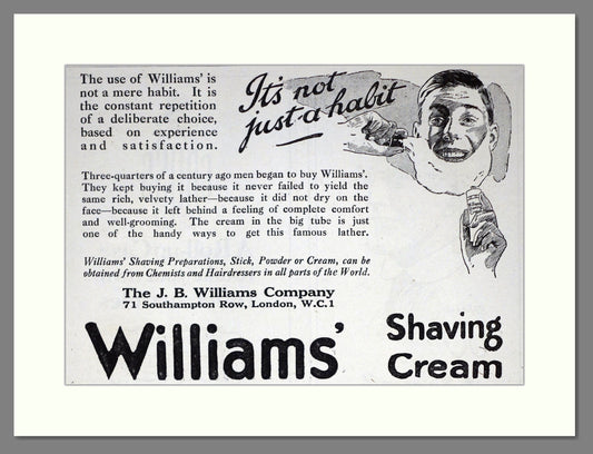 Williams - Shaving Cream. Vintage Advert 1920 (ref AD62191)