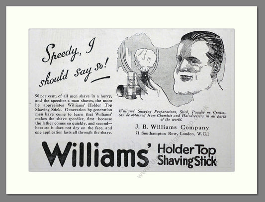 Williams - Shaving Stick. Vintage Advert 1920 (ref AD62192)