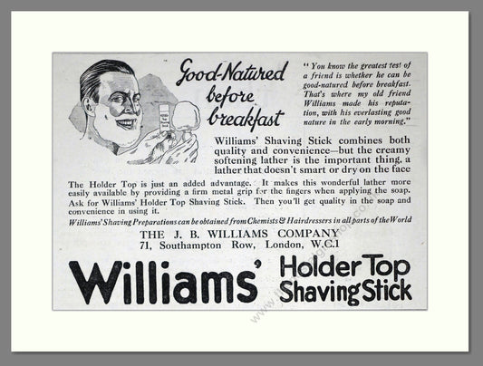 Williams - Shaving Stick. Vintage Advert 1920 (ref AD62193)