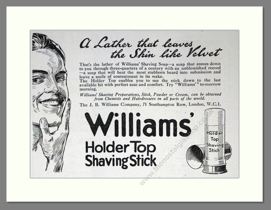 Williams - Shaving Stick. Vintage Advert 1920 (ref AD62194)