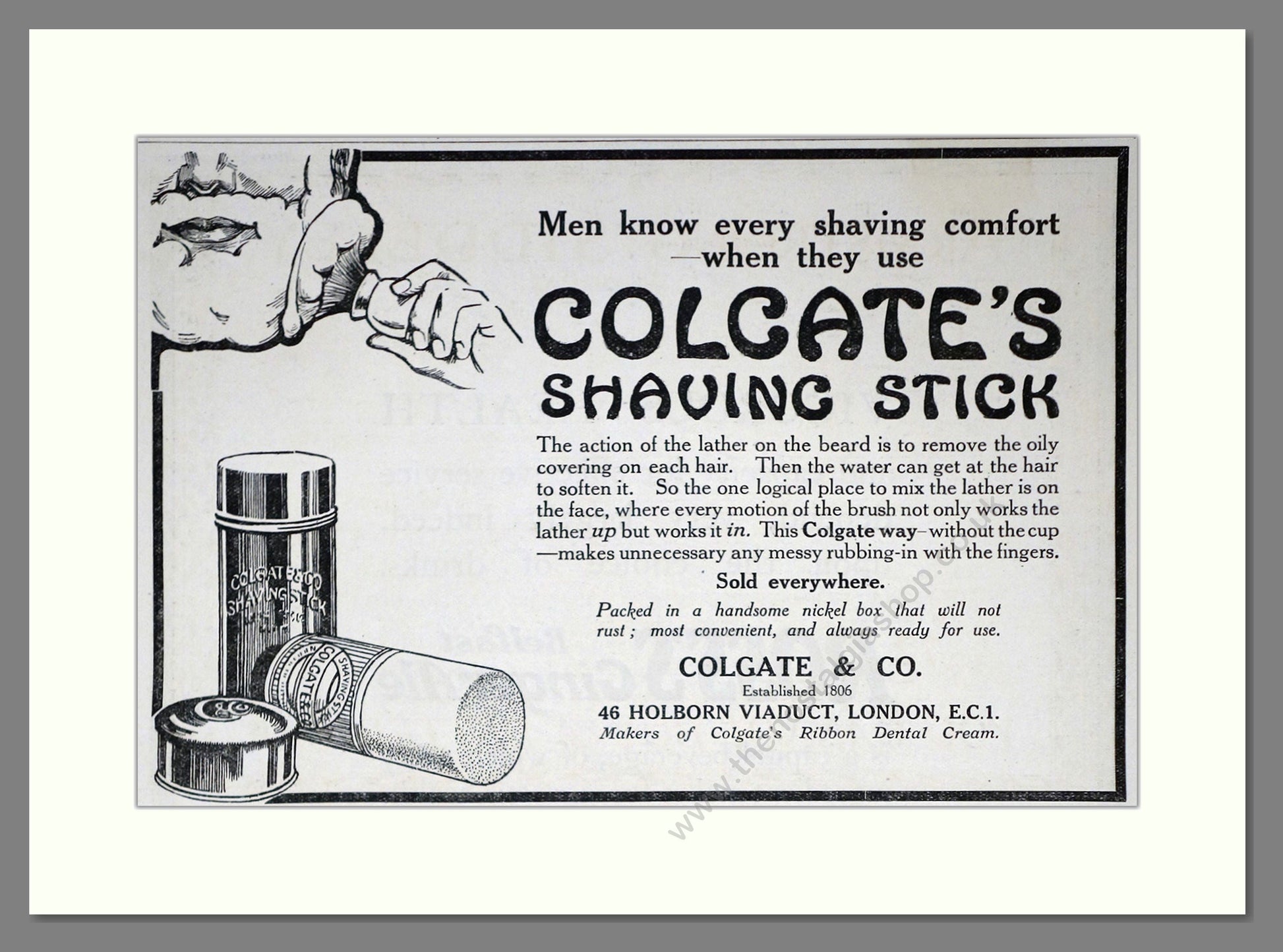 Colgate - Shaving Stick. Vintage Advert 1919 (ref AD62195)