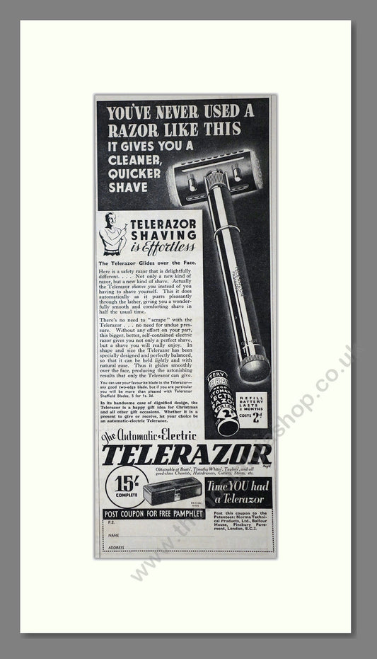 Telerazor - Electric Razor. Vintage Advert 1935 (ref AD62196)