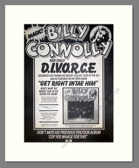 Billy Connolly - DIVORCE. Vintage Advert 1975 (ref AD18606)