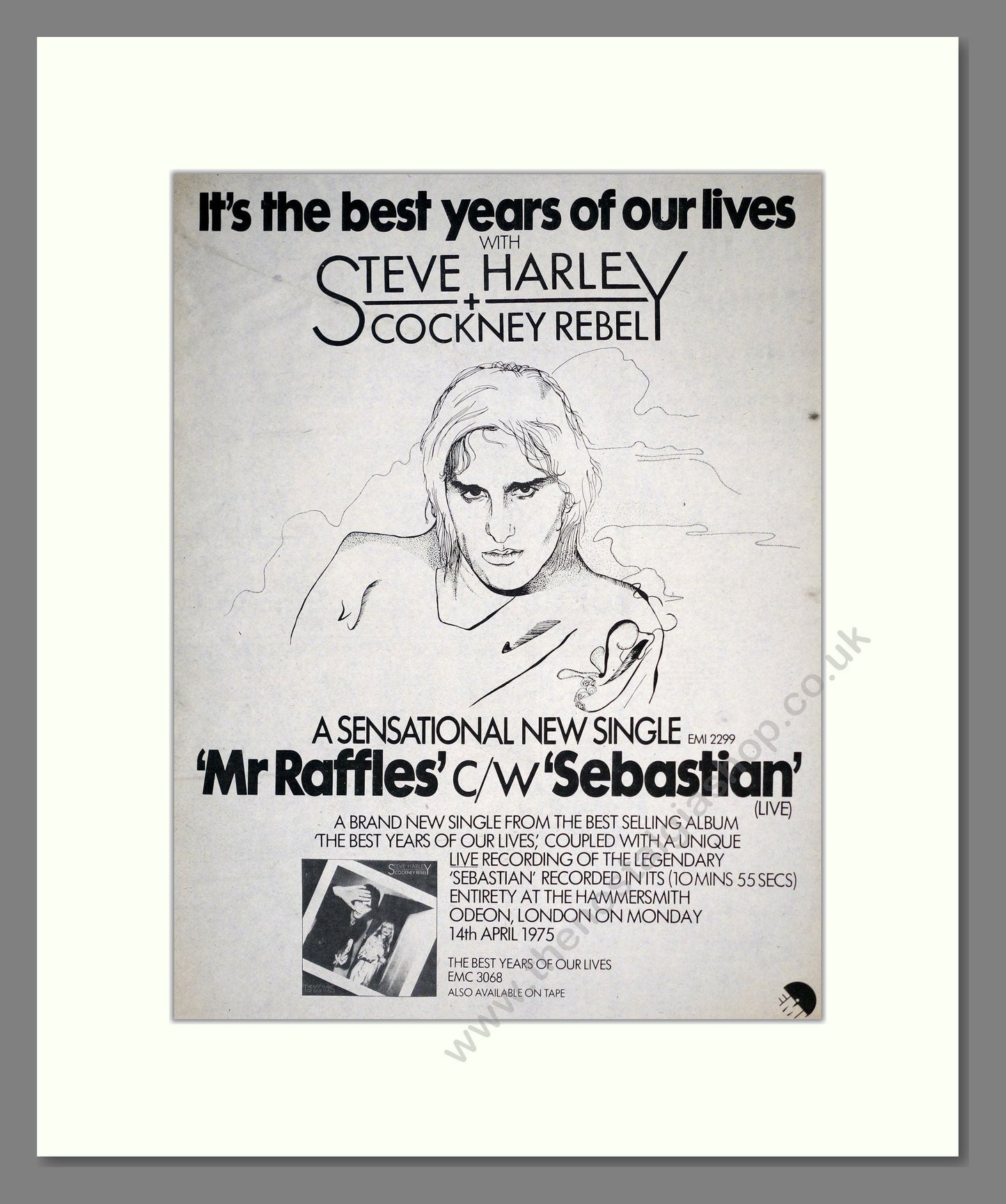 Steve Harley and Cockney Rebel - Mr Raffles. Vintage Advert 1975 (ref AD18609)