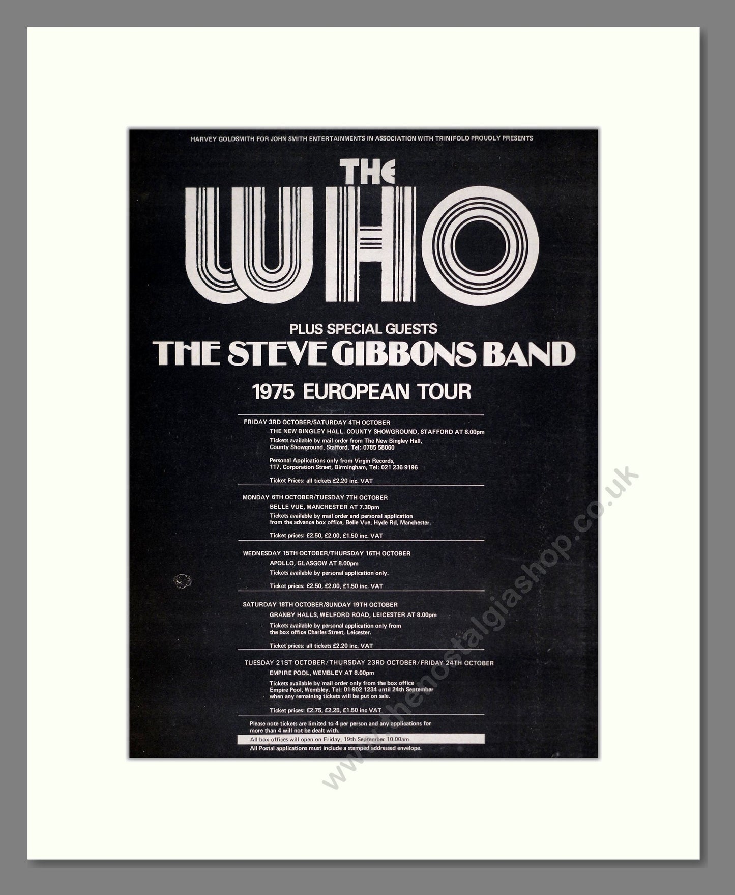 Who (The) - European Tour. Vintage Advert 1975 (ref AD18645)