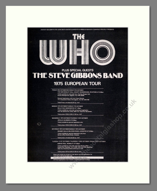 Who (The) - European Tour. Vintage Advert 1975 (ref AD18645)