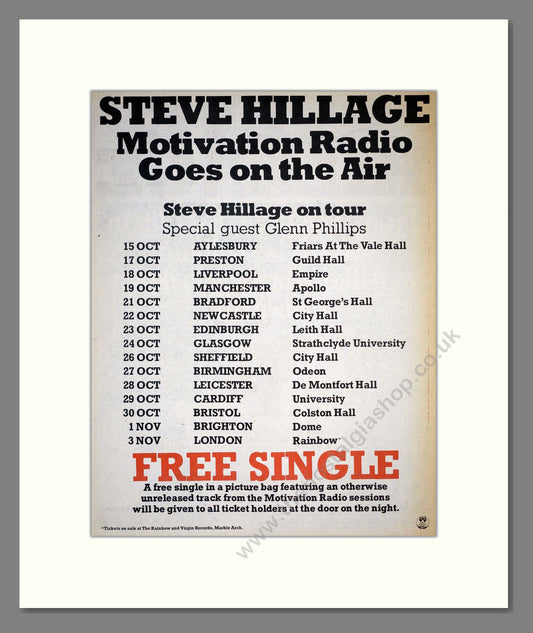 Steve Hillage - UK Tour. Vintage Advert 1977 (ref AD18654)